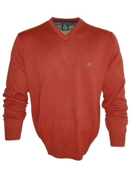 Montino edler V-Neck Pullover in terra mit Ärmelpatches