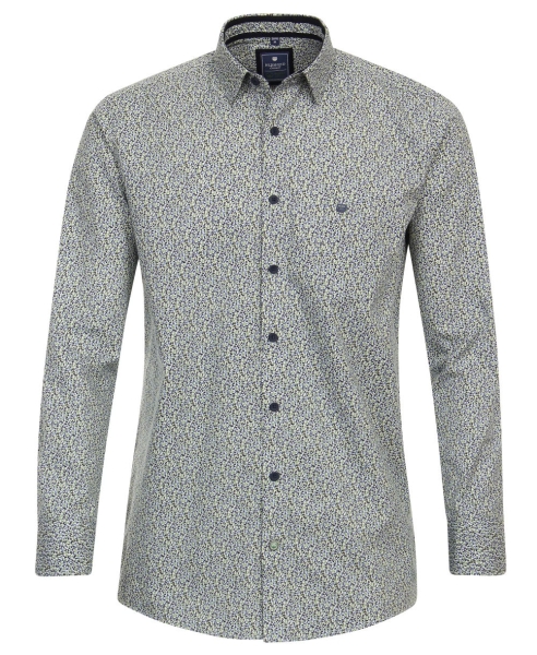 REDMOND Langarmhemd weiss grün blau Print Blätter Casual Modern Fit Organic Cotton