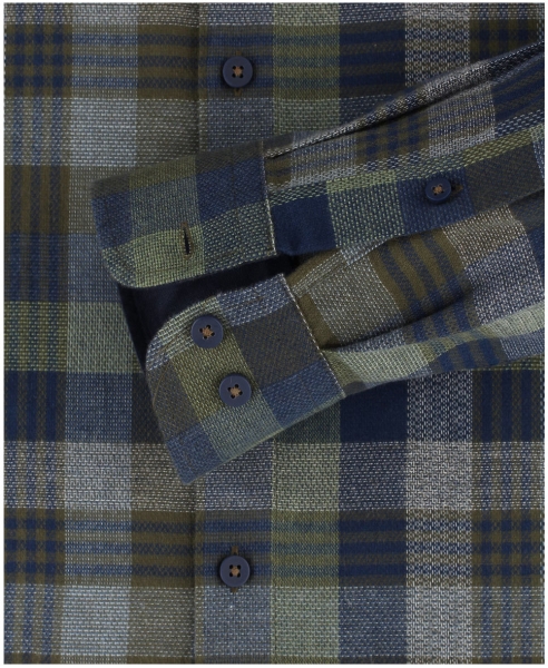 REDMOND Langarmhemd Flanell grün dunkelblau Karo Casual Comfort Fit