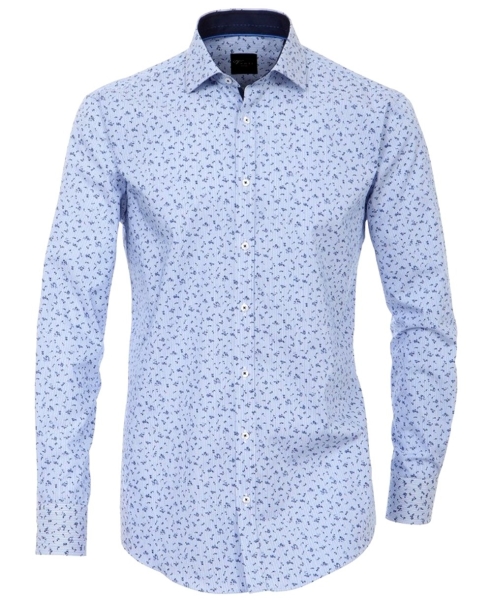 Venti Langarmhemd Edition Slim Fit Floralprint in hellblau dunkelblau