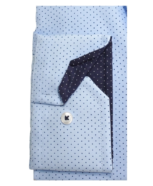 Venti Langarmhemd Edition Slim Fit hellblau mit Punktprint in dunkelblau