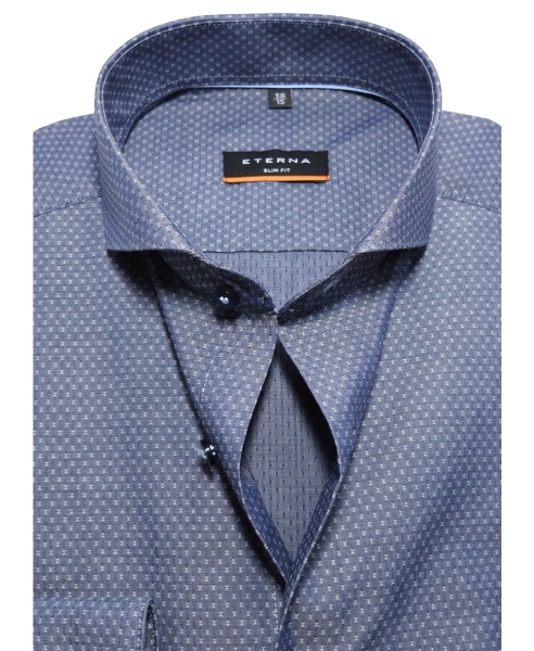 eterna Slim Fit Langarmhemd Stretch in blaugrau Minimuster