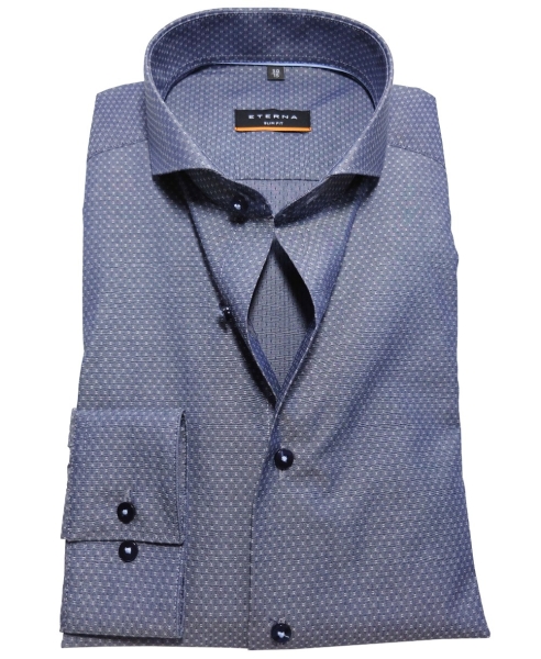 eterna Slim Fit Langarmhemd Stretch in blaugrau Minimuster