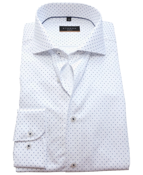 eterna Slim Fit Langarmhemd in weiss mit blauem Minimalprint