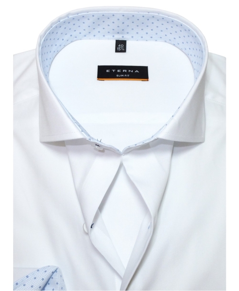 eterna Slim Fit Langarmhemd Stretch weiss Patches in hellblau gemustert