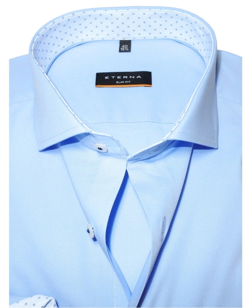 eterna Slim Fit Langarmhemd Stretch hellblau mit Patches gemustert