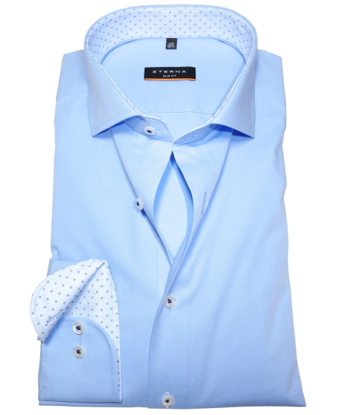 eterna Slim Fit Langarmhemd Stretch hellblau mit Patches gemustert