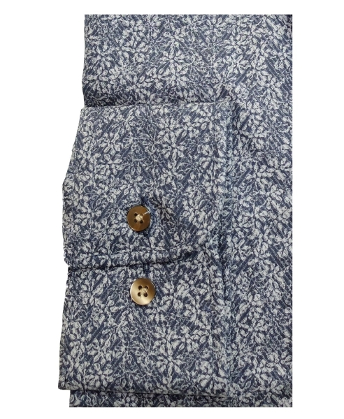 eterna Slim Fit Langarmhemd in blau florales Minimuster