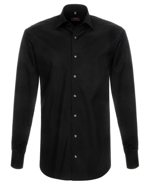 eterna Slim Fit Stretch Langarmhemd in schwarz