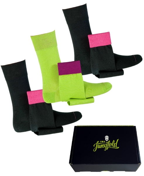 von Jungfeld 3er Box Herrensocken schwarz grün