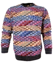 Montechiaro Italy edler R-Neck Pullover Intarsienmuster schwarz bunt